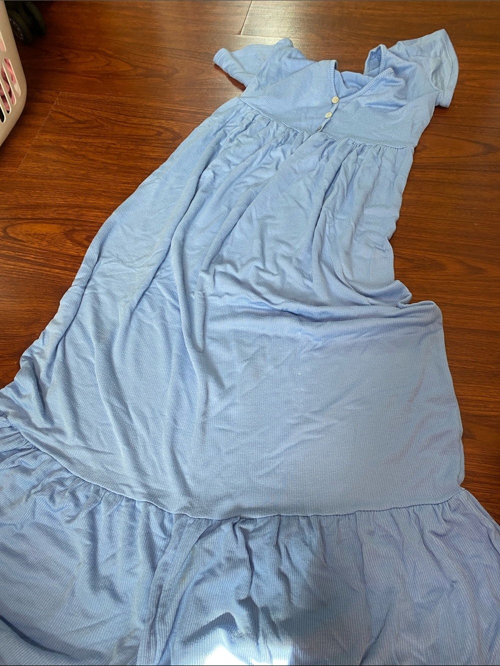 Light Blue Ribbed V-Neck Button-Front Maxi Dress - Picture 4 of 6